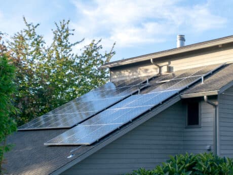 Solar photovoltaic panels on a slanted roof