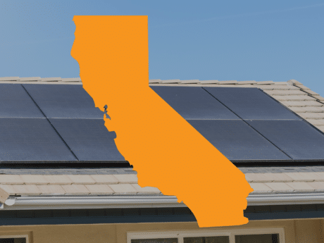 Orange California shape on top of rooftop solar background