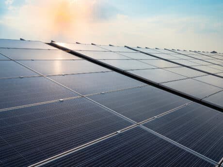 solar panels and blue sky background