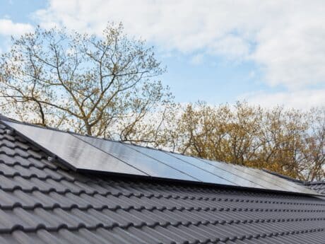 black roof with solar panels